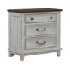 River Place 3 Drawer Nightstand with Charging Station in Riverstone White and Tobacco