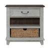 River Place Bedside Chest with Charging Station in Riverstone White and Tobacco