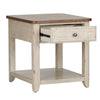 Liberty Farmhouse Reimagined End Table with Basket in Antique White