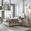 Liberty Furniture Belmar Cal King Upholstered Sleigh Bed in Washed Taupe and Silver Champagne 902-BR-KUB