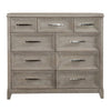 Belmar 9 Drawer Bureau Dresser in Washed Taupe and Silver Champagne