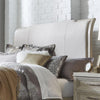 Liberty Furniture Belmar King Upholstered Sleigh Bed in Washed Taupe and Silver Champagne
