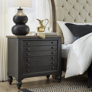 Americana Farmhouse Bedside Chest w/ Charging Station - Black image